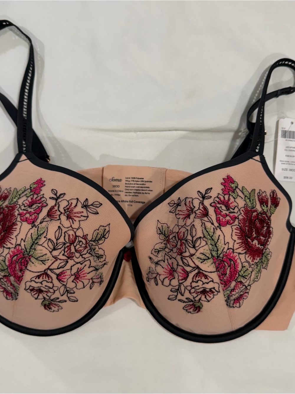 NWT Soma Lace Affair Full Coverage Rose Blush Floral Bra 1116 38DD NEW